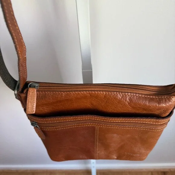 Jack Georges Leather Crossbody Bag Brown Multi‎ Pocket Shoulder Bag Purse